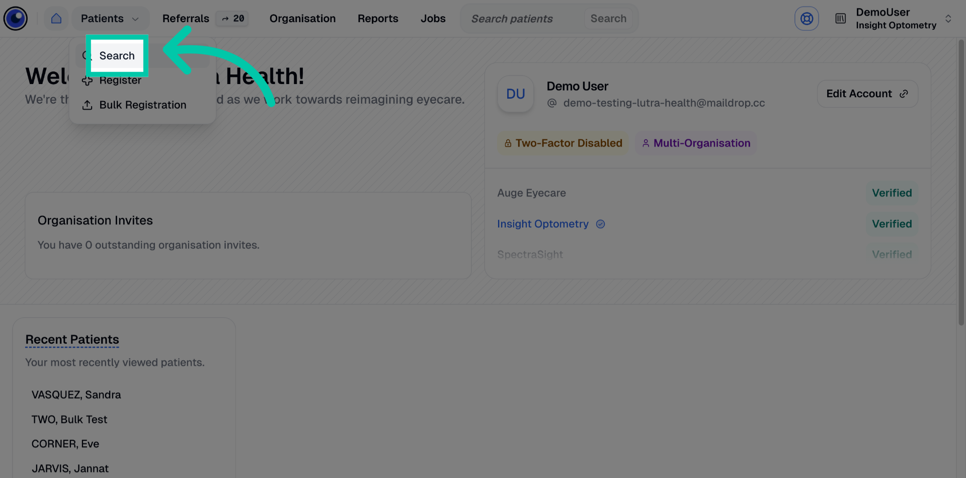 Search for existing patient record or add new patient details to start referral