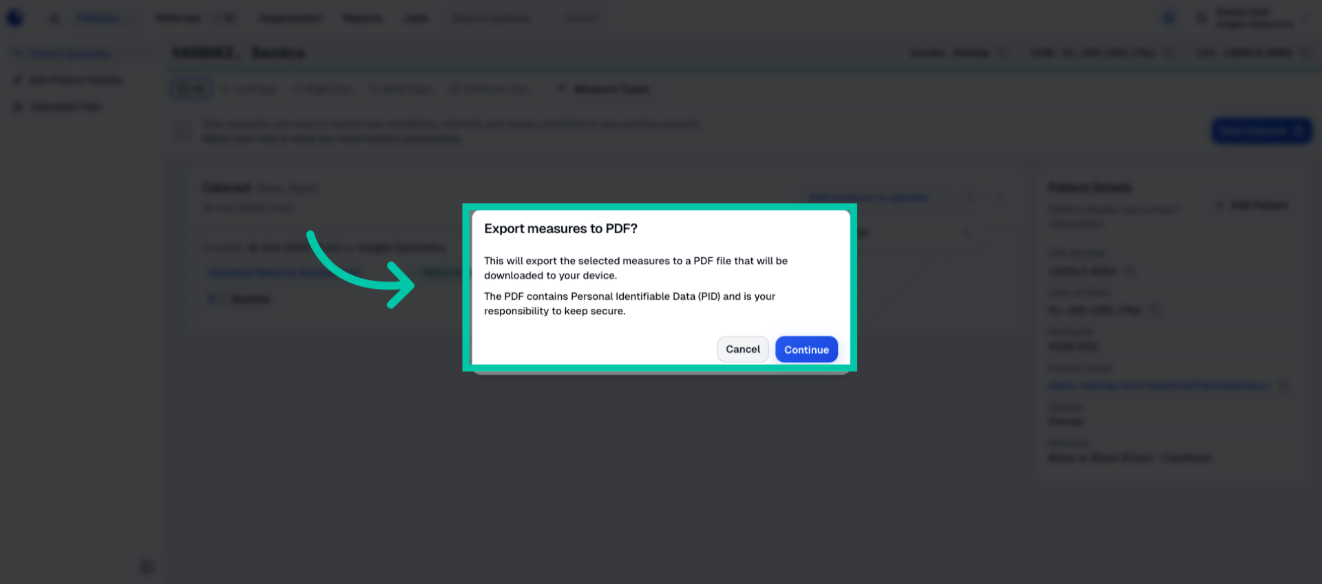 Download confirmation dialog to confirm exporting the PDF file