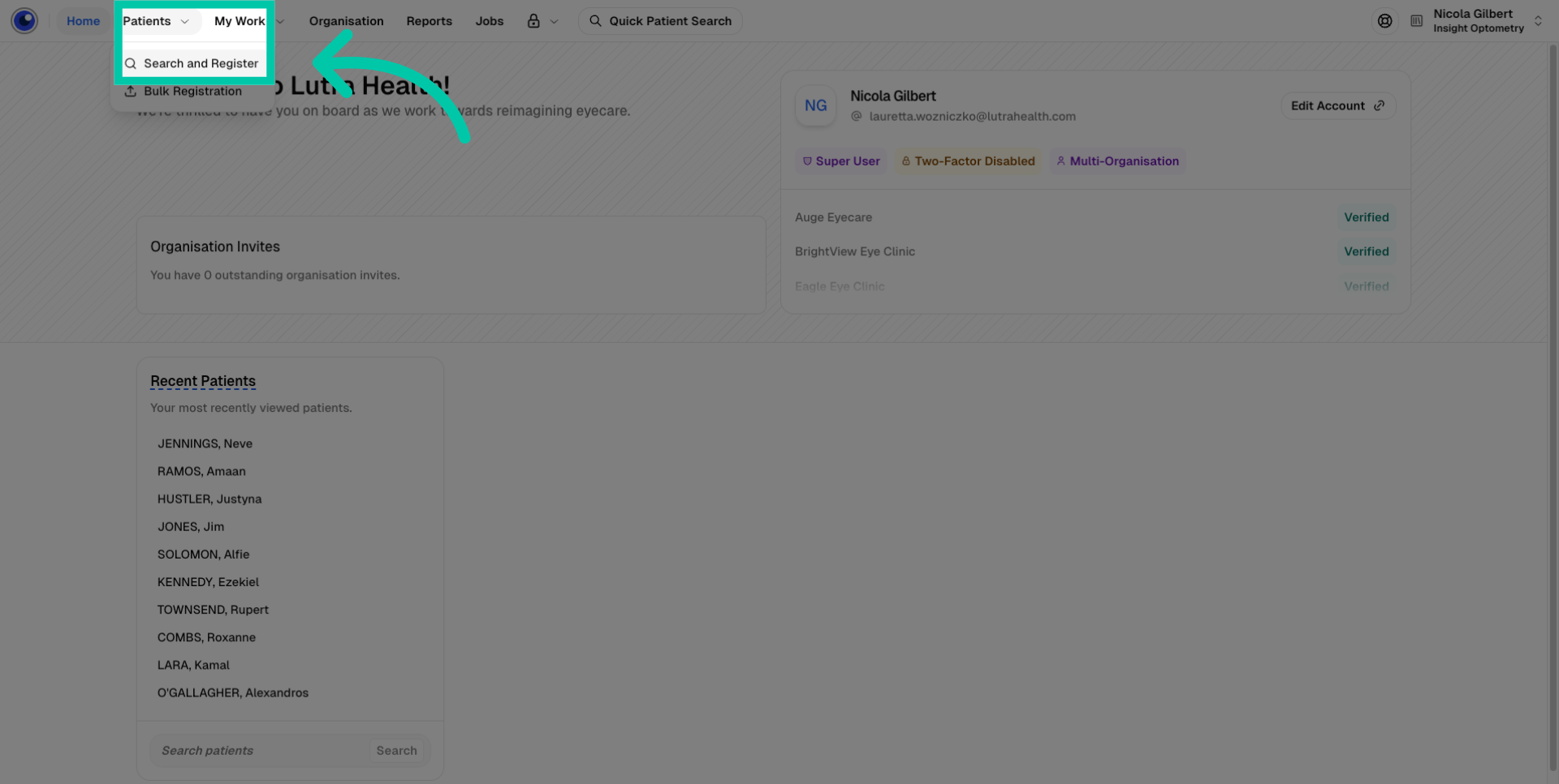 Search for or register your patient
