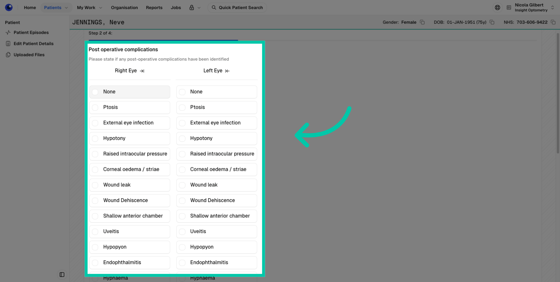 Add any post-operative complications